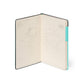 Open notebook with star map design on a white background