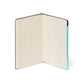 Open notebook with lined pages on a white background