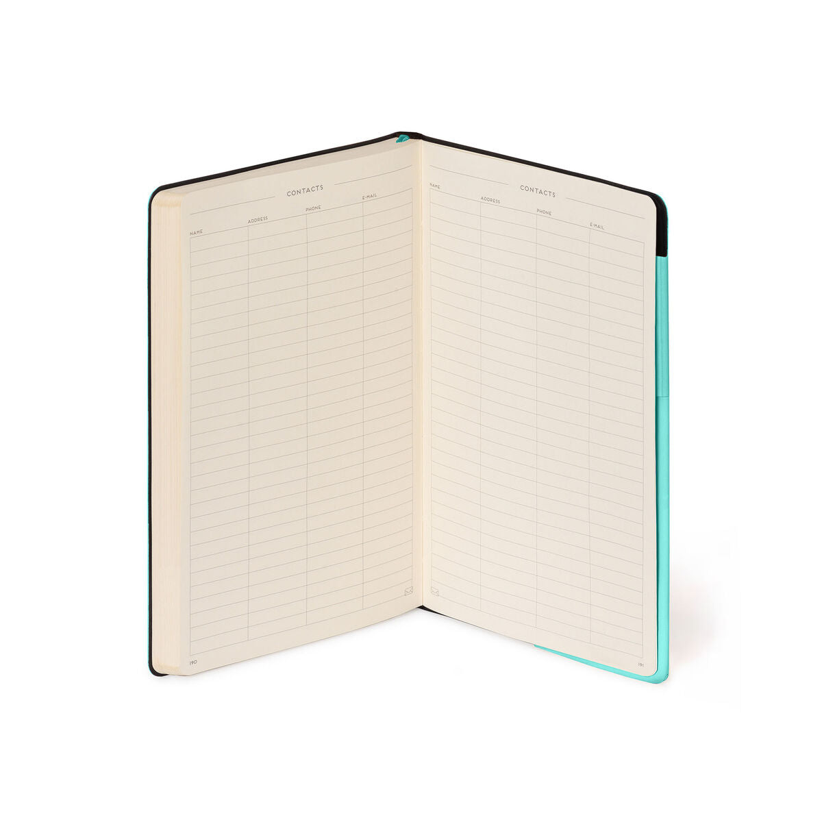 Open notebook with lined pages on a white background