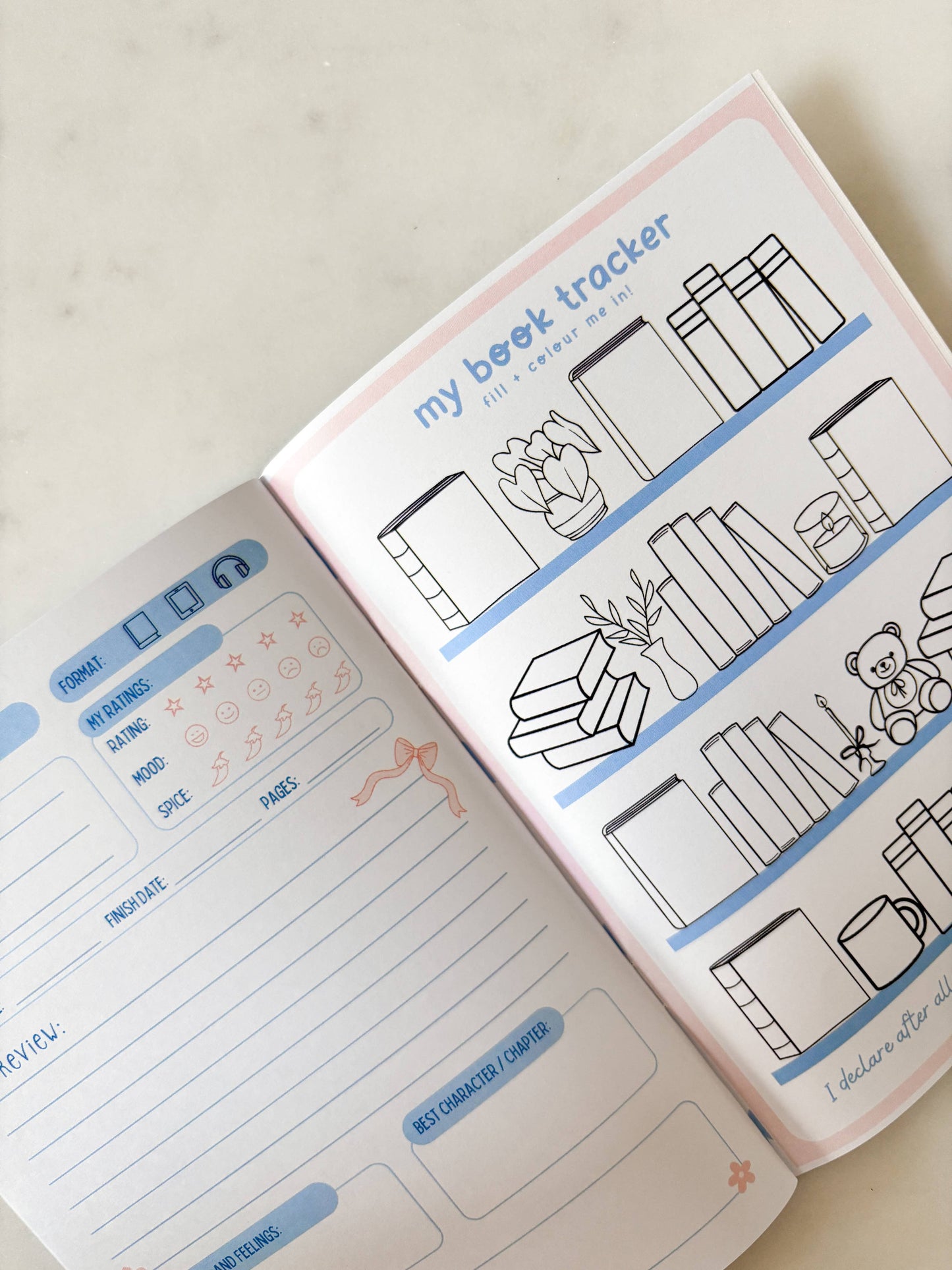 Fleurs on Sunday - Blue Floral Reading Journal | A5 Book Review Notebook