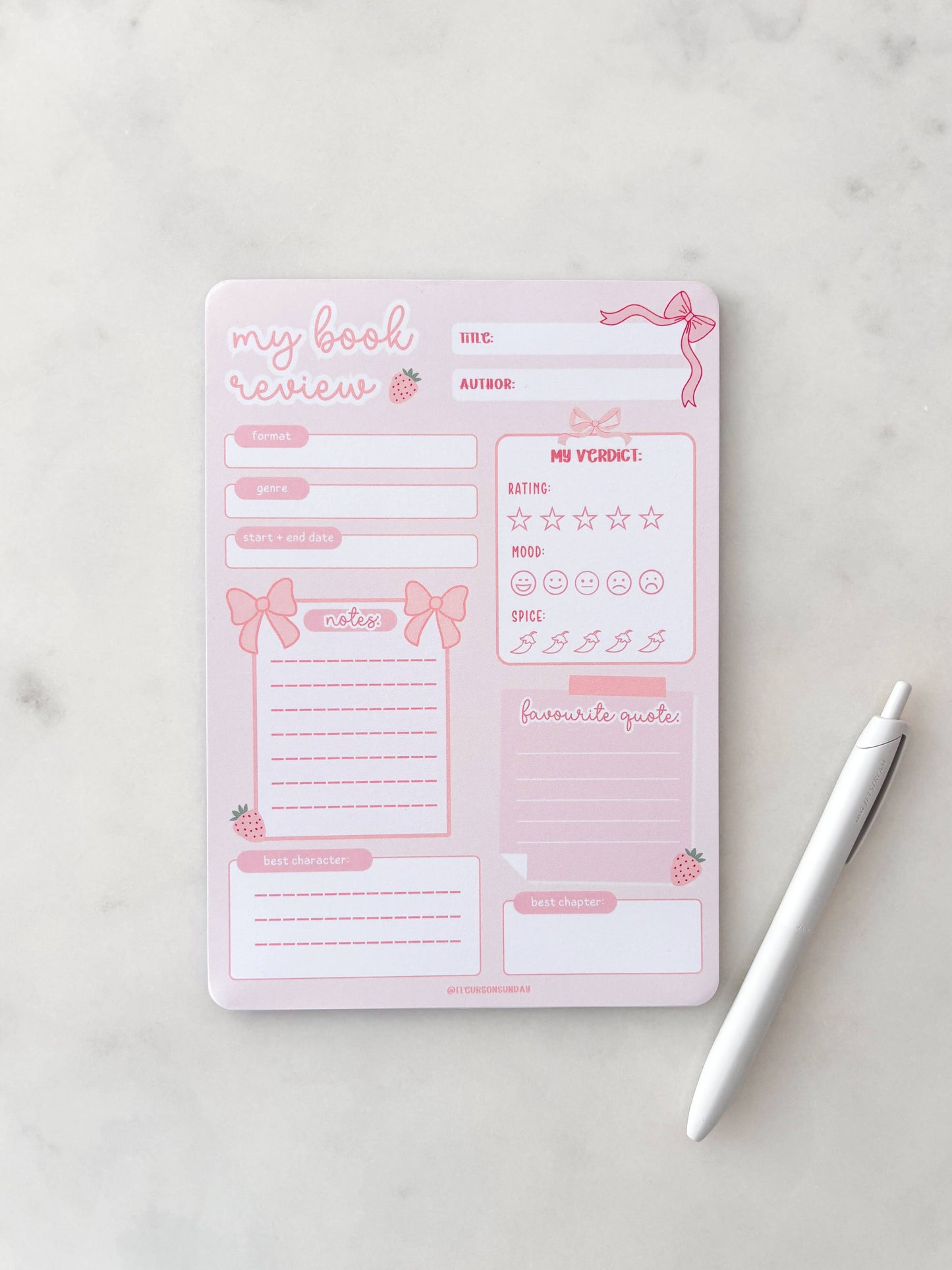 Fleurs on Sunday - Cute Book Review Notepad | A5 Notepad