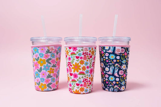 Ellē Nicole Coffee Cup Cover - Boots & Bouquets - Iced Drink Sleeve: Small / 16oz