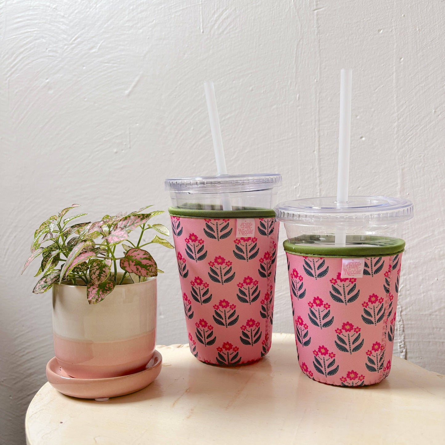 Ellē Nicole Coffee Cup Cover - Whimsy Floral Block Print - Iced Drink Sleeve: Small / 16oz