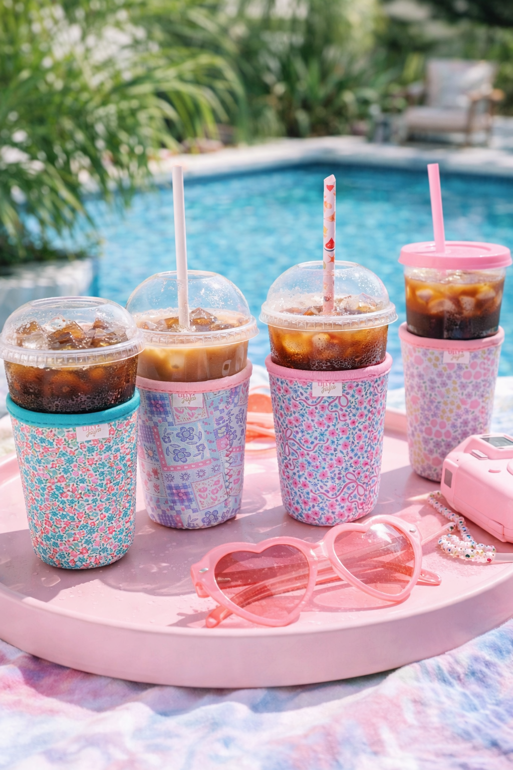 Floral Bow - Rayni Cup Cozy – Pink & Floral Reusable Coffee Sleeve (16oz)
