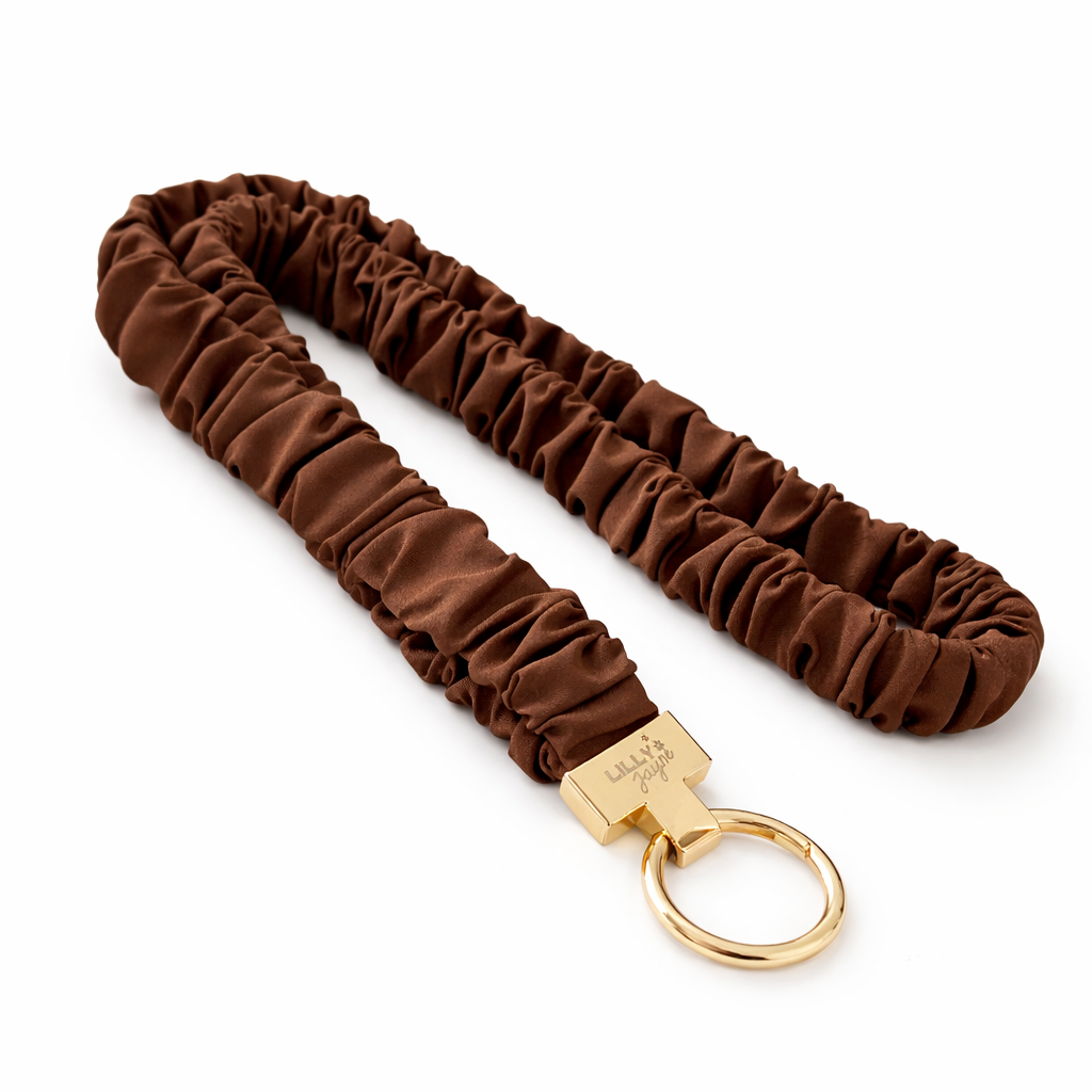Dark Brown Chocolate Scrunchie Lanyard – Stretchy & Cute (49cm + Stretch)