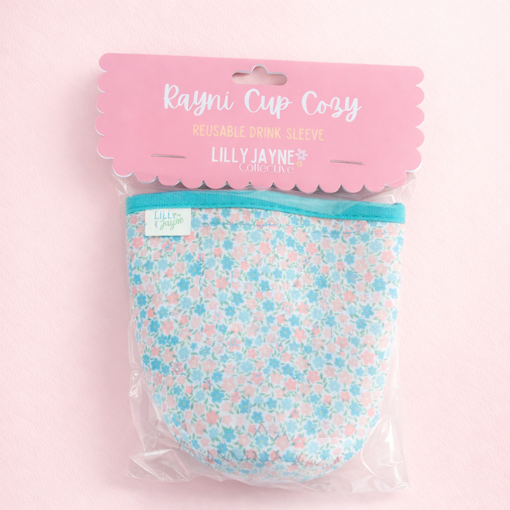 Everyday Floral Rayni Cup Cozy – Pink & Teal Floral Reusable Coffee Sleeve (16oz)