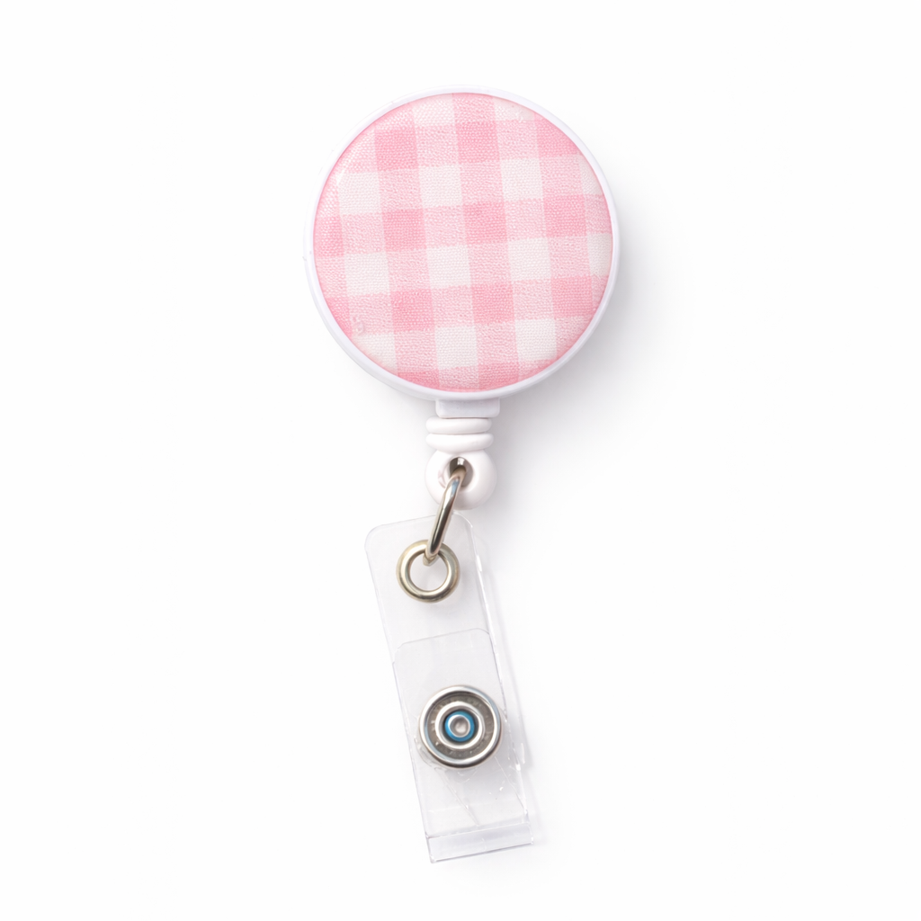 Pink Gingham Reel Badge