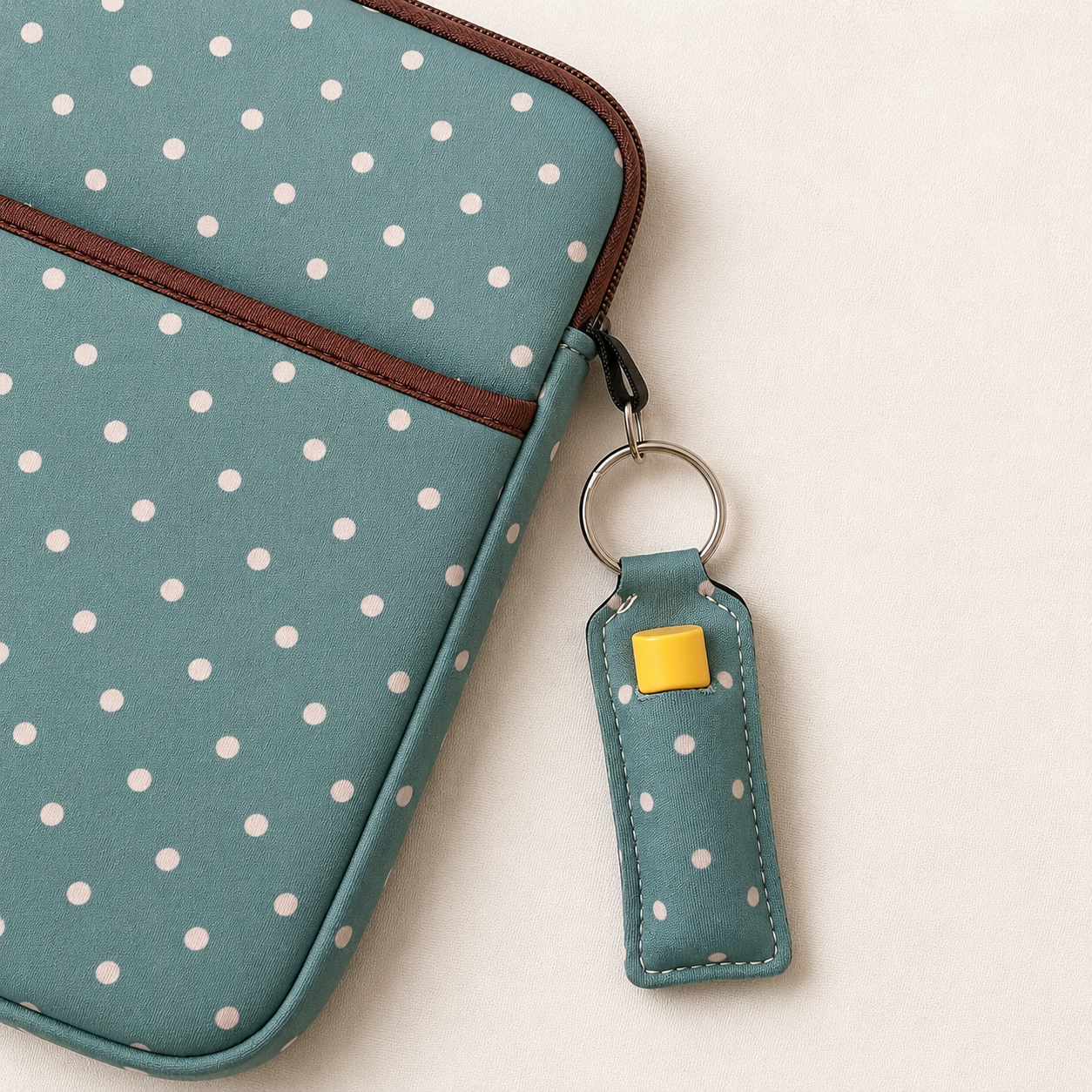 💄 Lip Balm Keychain Holder (Sage Green Polka Dot)