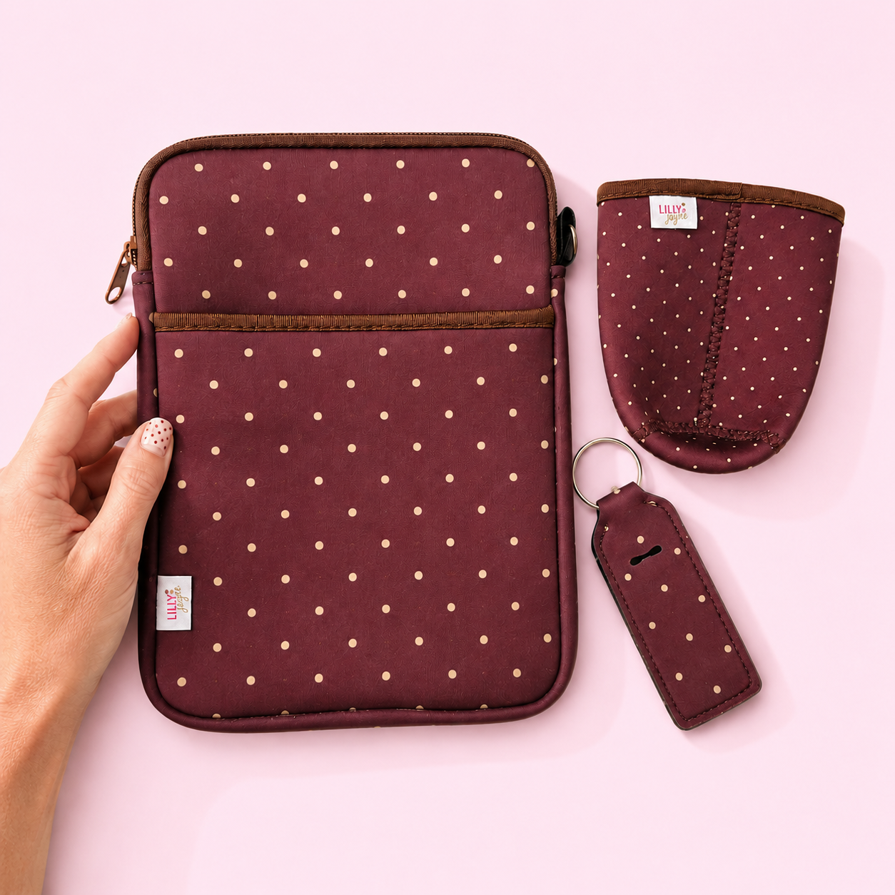 Brown Polka Dot - Rayni Cup Cozy - Reusable Coffee Sleeve (16oz)