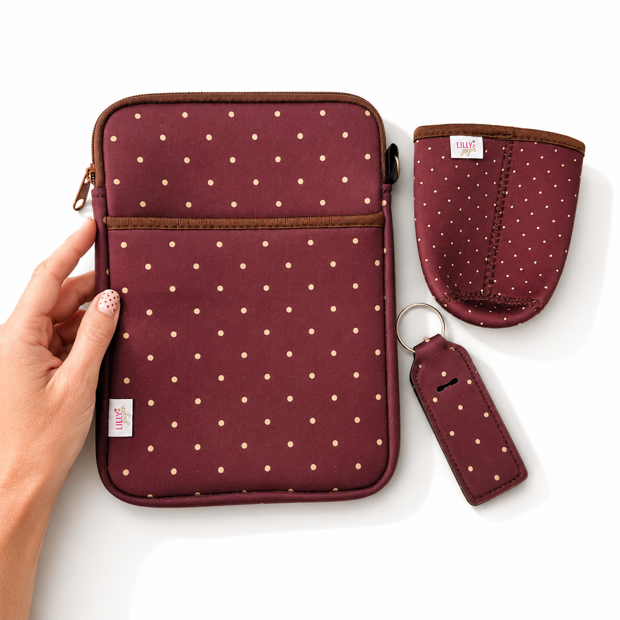 E-reader / Tablet Sleeve / Case / Book Sleeve - Brown Polka Dot