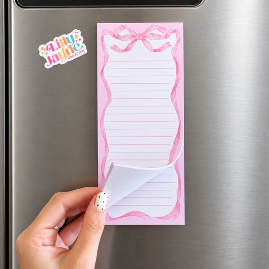 Pink Bow Magnetic Notepad – Fridge Shopping List