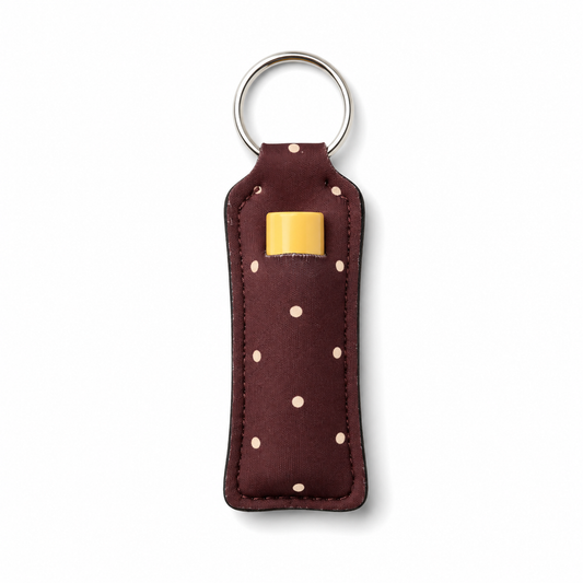 💄 Lip Balm Keychain Holder (Brown Polka Dot)