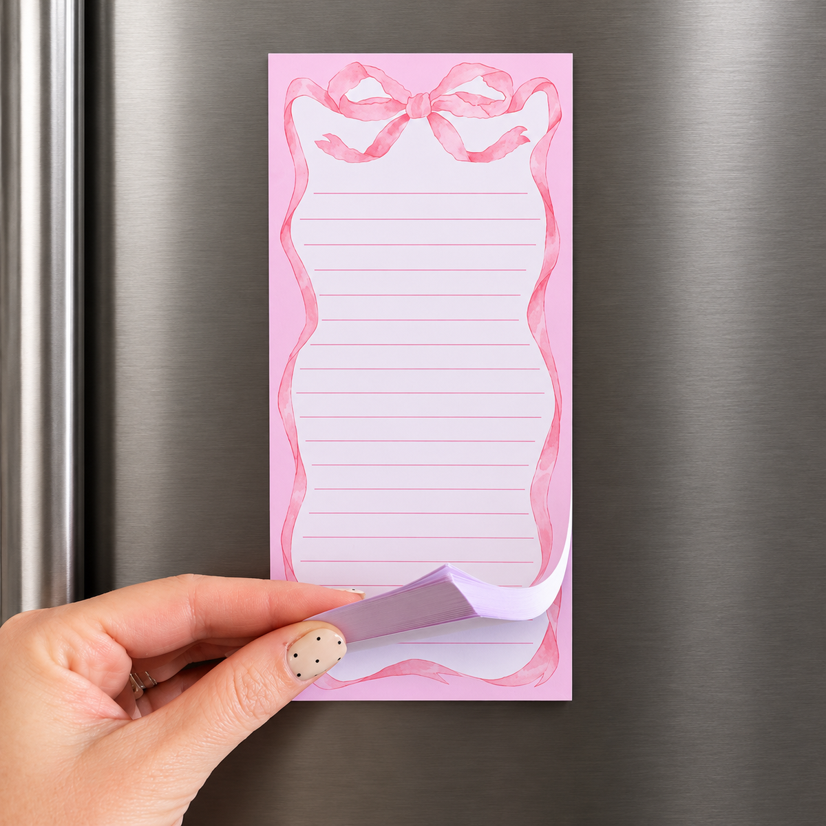 Pink Bow Magnetic Notepad – Fridge Shopping List