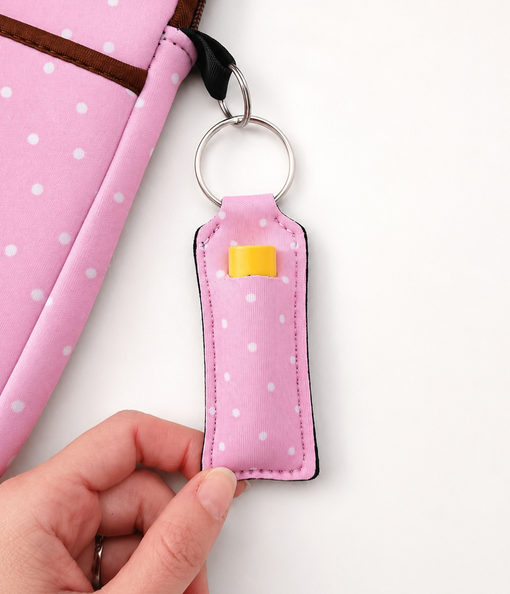💄 Lip Balm Keychain Holder (Pink Polka Dot)