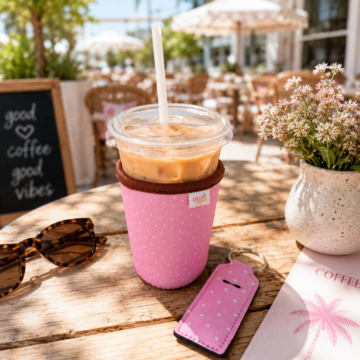 Pink Polka Dot - Rayni Cup Cozy - Reusable Coffee Sleeve (16oz)