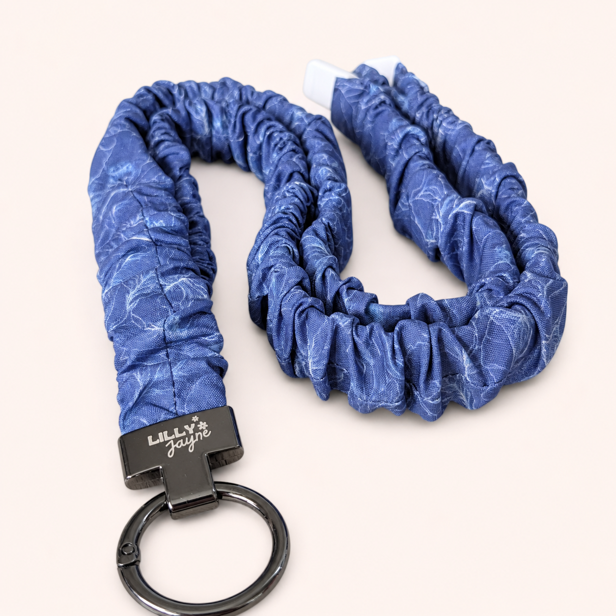 (Cosmetically Imperfect) Navy Fine Line Peonie Flower - Scrunchie Lanyard – Stretchy, Safe & Cute (49cm + Stretch)