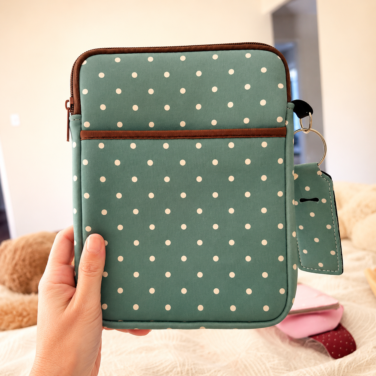 E-reader / Tablet Sleeve / Case / Book Sleeve - Sage Green Polka Dot