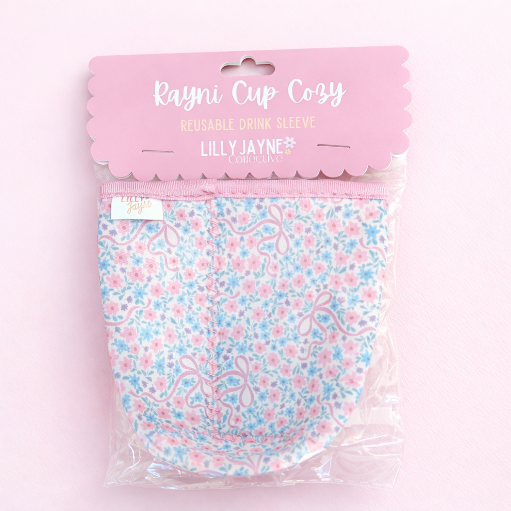 Floral Bow - Rayni Cup Cozy – Pink & Floral Reusable Coffee Sleeve (16oz)