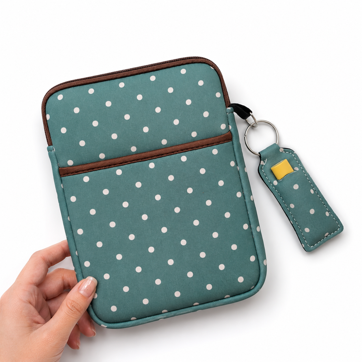 💄 Lip Balm Keychain Holder (Sage Green Polka Dot)