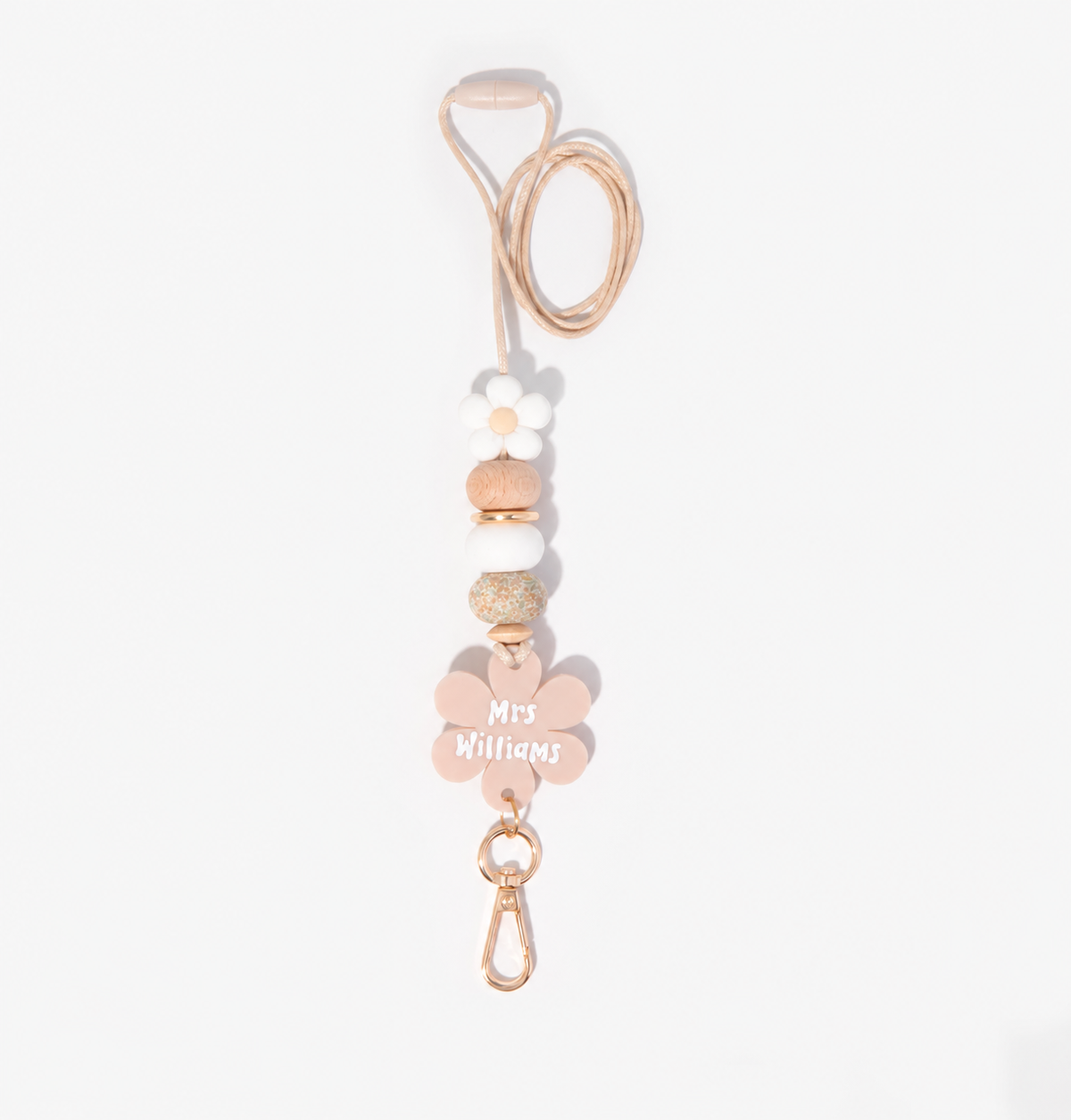 Beige Flower Personalised Lanyard