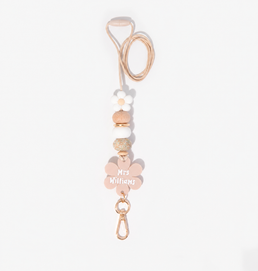 Beige Flower Personalised Lanyard