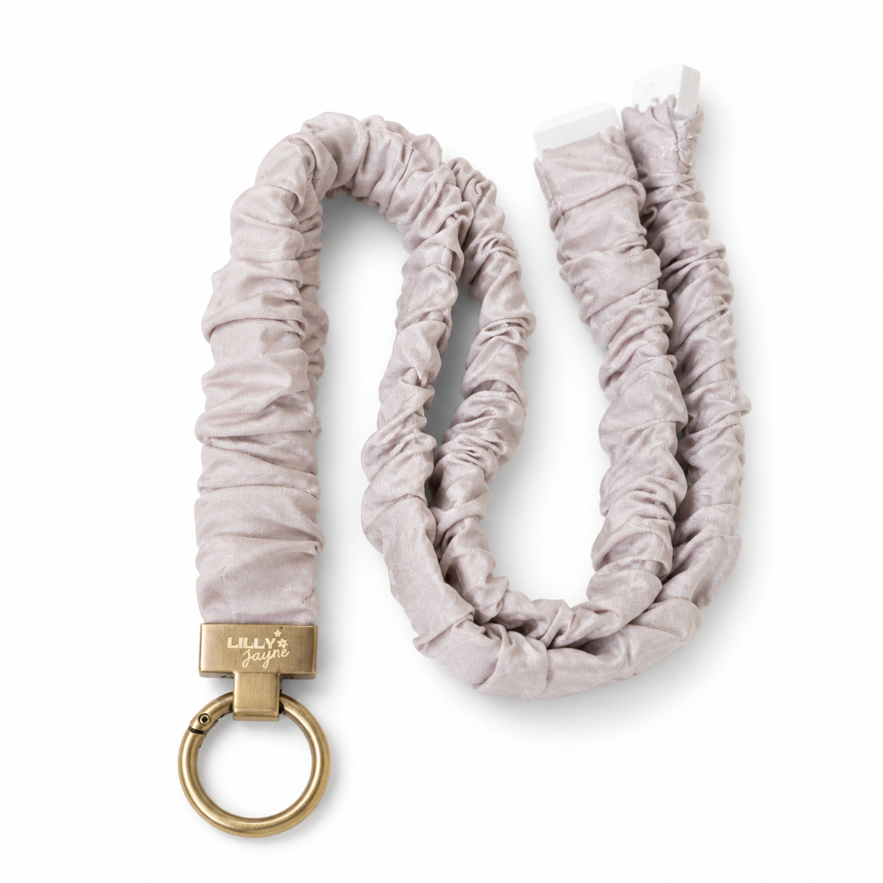 Beige Fine Line Peonie Flower - Scrunchie Lanyard – Stretchy, Safe & Cute (49cm + Stretc)