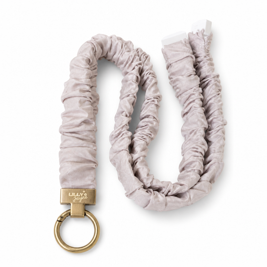 Beige Fine Line Peonie Flower - Scrunchie Lanyard – Stretchy, Safe & Cute (49cm + Stretc)