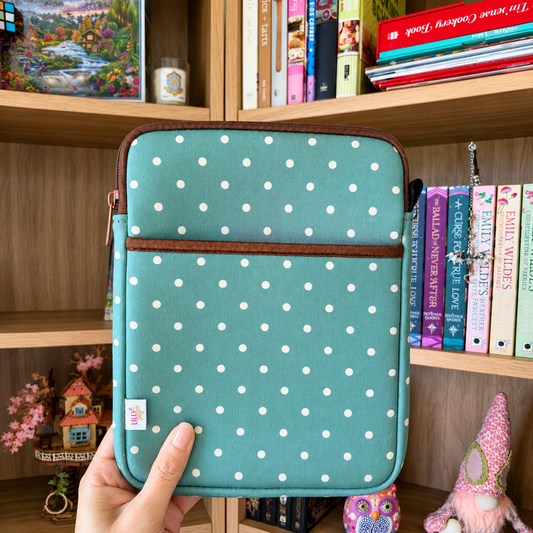 E-reader / Tablet Sleeve / Case / Book Sleeve - Sage Green Polka Dot