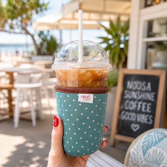 Sage Green Polka Dot - Rayni Cup Cozy - Reusable Coffee Sleeve (16oz)