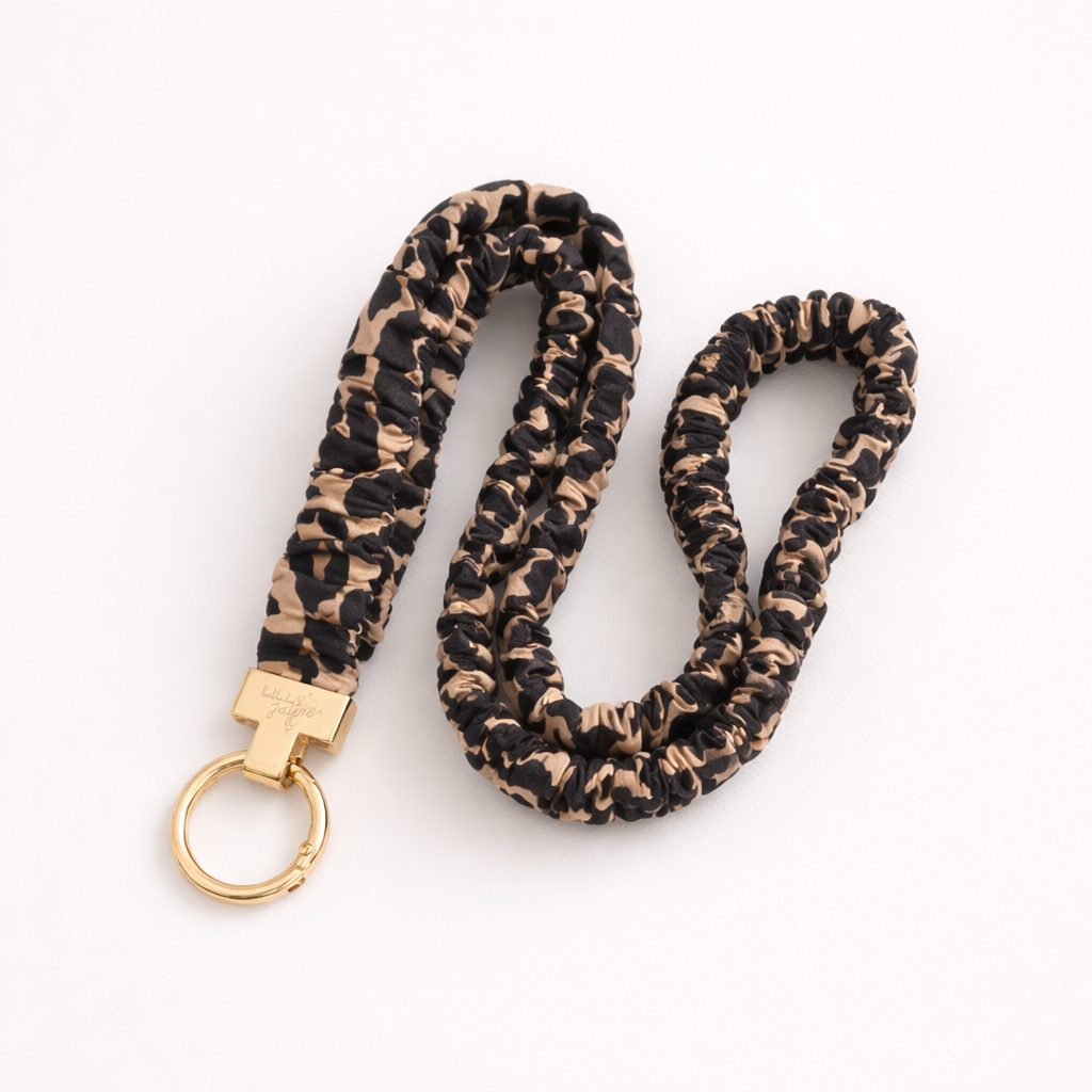 Leopard Print Scrunchie Lanyard – Stretchy & Cute (49cm + Stretch)