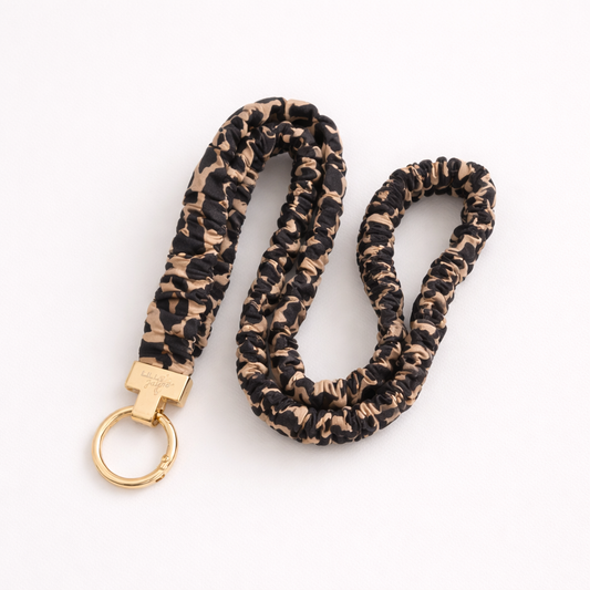 Leopard Print Scrunchie Lanyard – Stretchy & Cute (49cm + Stretch)