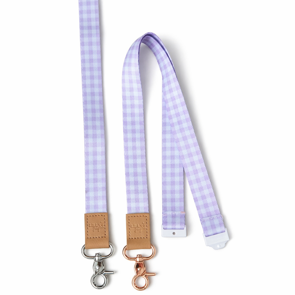 Purple Gingham Fabric Lanyard