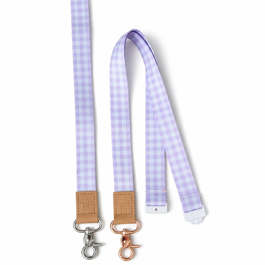 Purple Gingham Fabric Lanyard