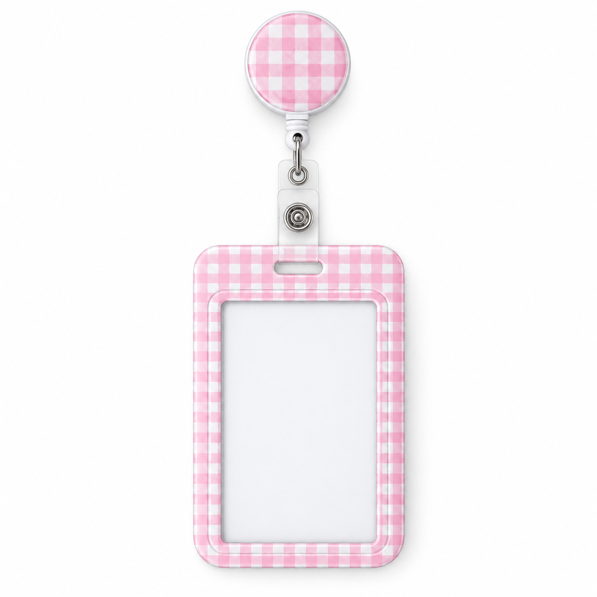 Pink Gingham ID reel badge & ID Holder combo | Healthcare | Educators | Office