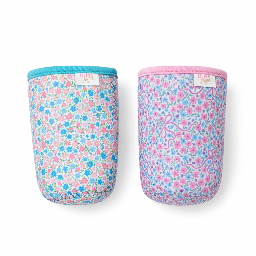 Floral Bow - Rayni Cup Cozy – Pink & Floral Reusable Coffee Sleeve (16oz)