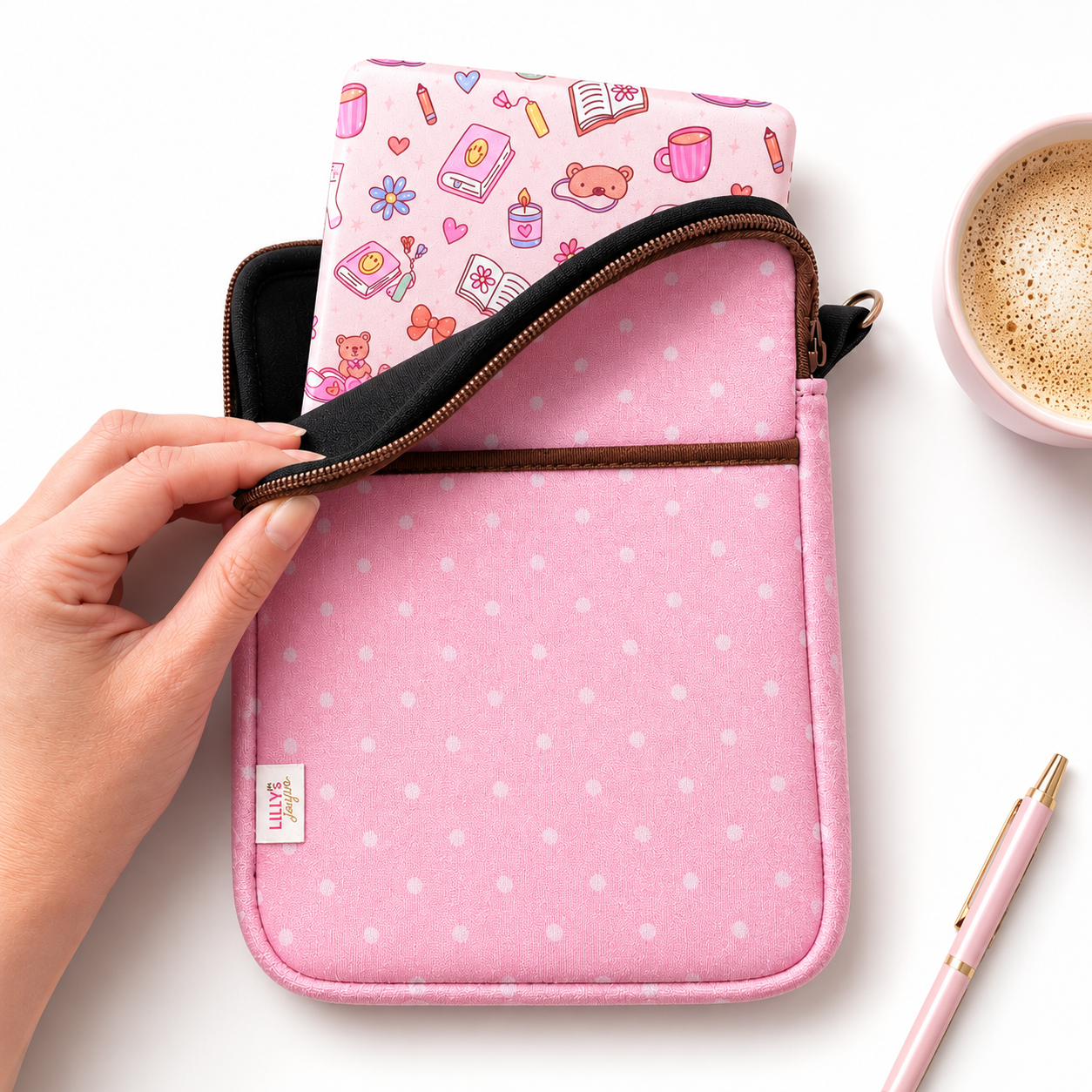 E-reader / Tablet Sleeve / Case / Book Sleeve - Pink Polka Dot