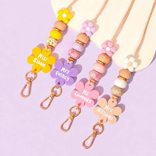 Beige Flower Personalised Lanyard