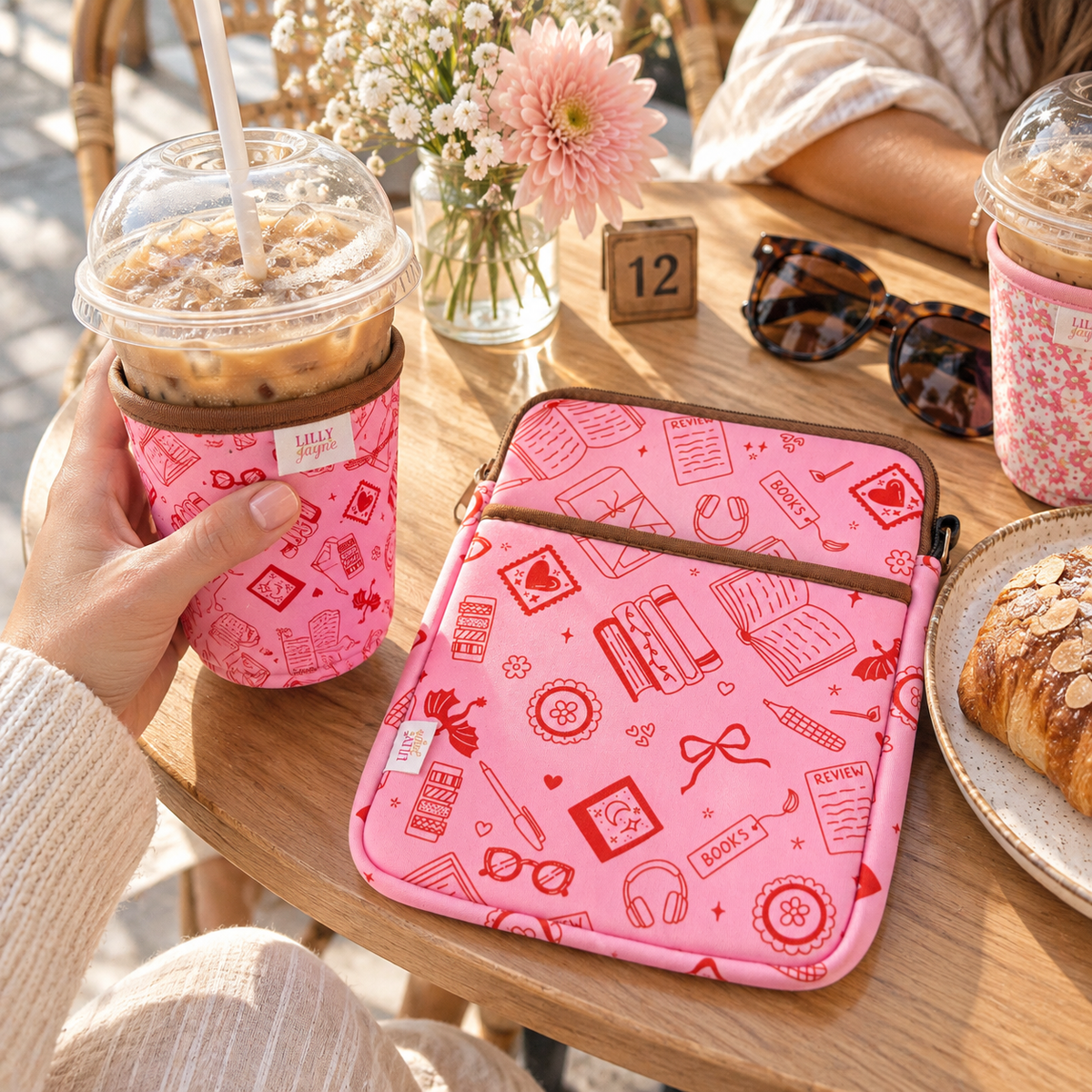 Pink Bookish - Rayni Cup Cozy - Reusable Coffee Sleeve (16oz)