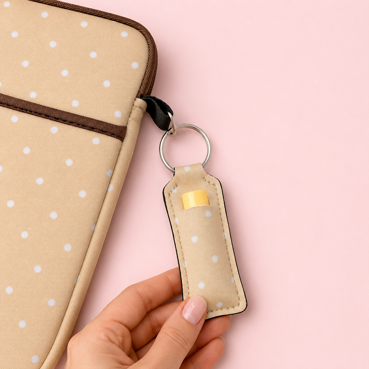 💄 Lip Balm Keychain Holder (Yellow Polka Dot)
