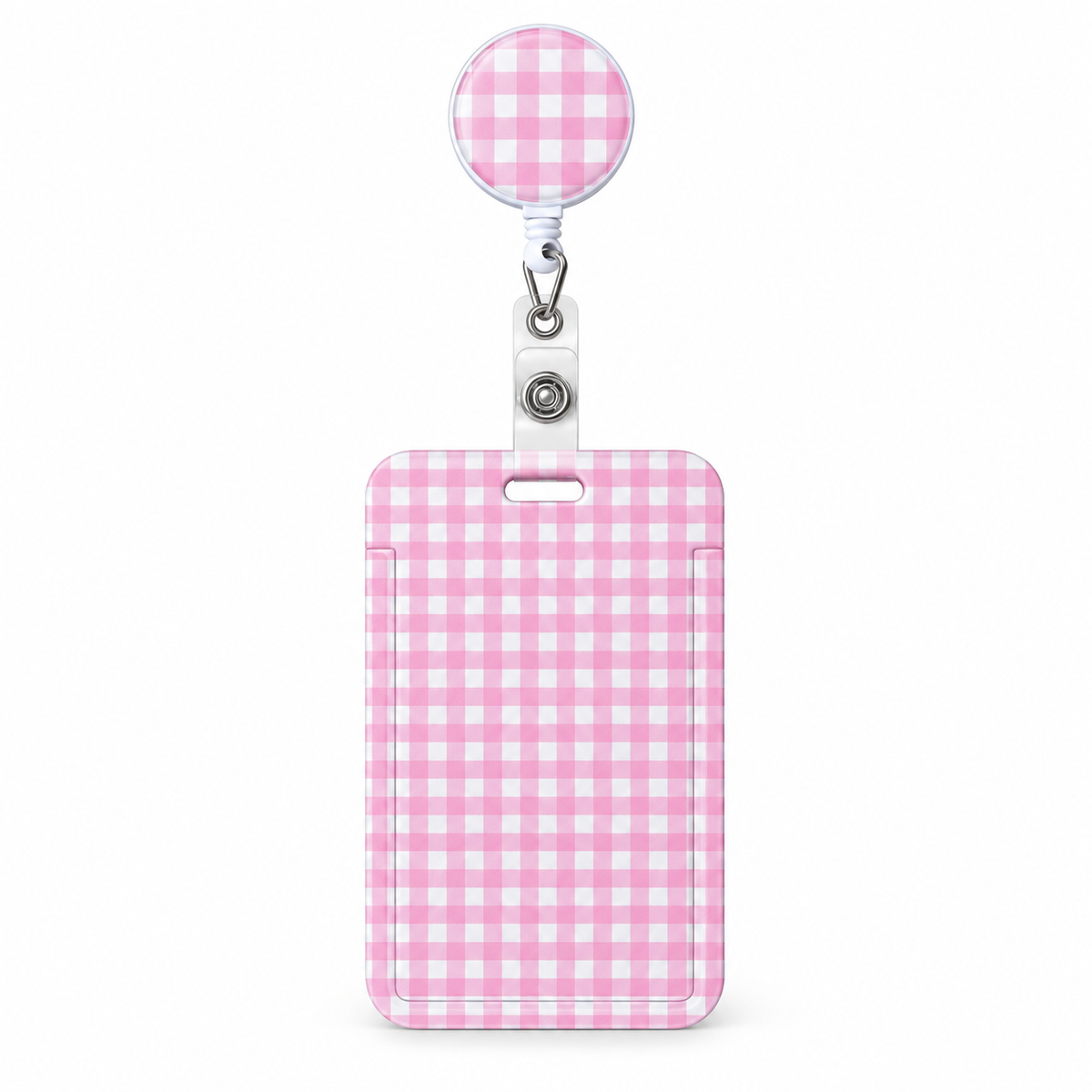 Pink Gingham ID reel badge & ID Holder combo | Healthcare | Educators | Office