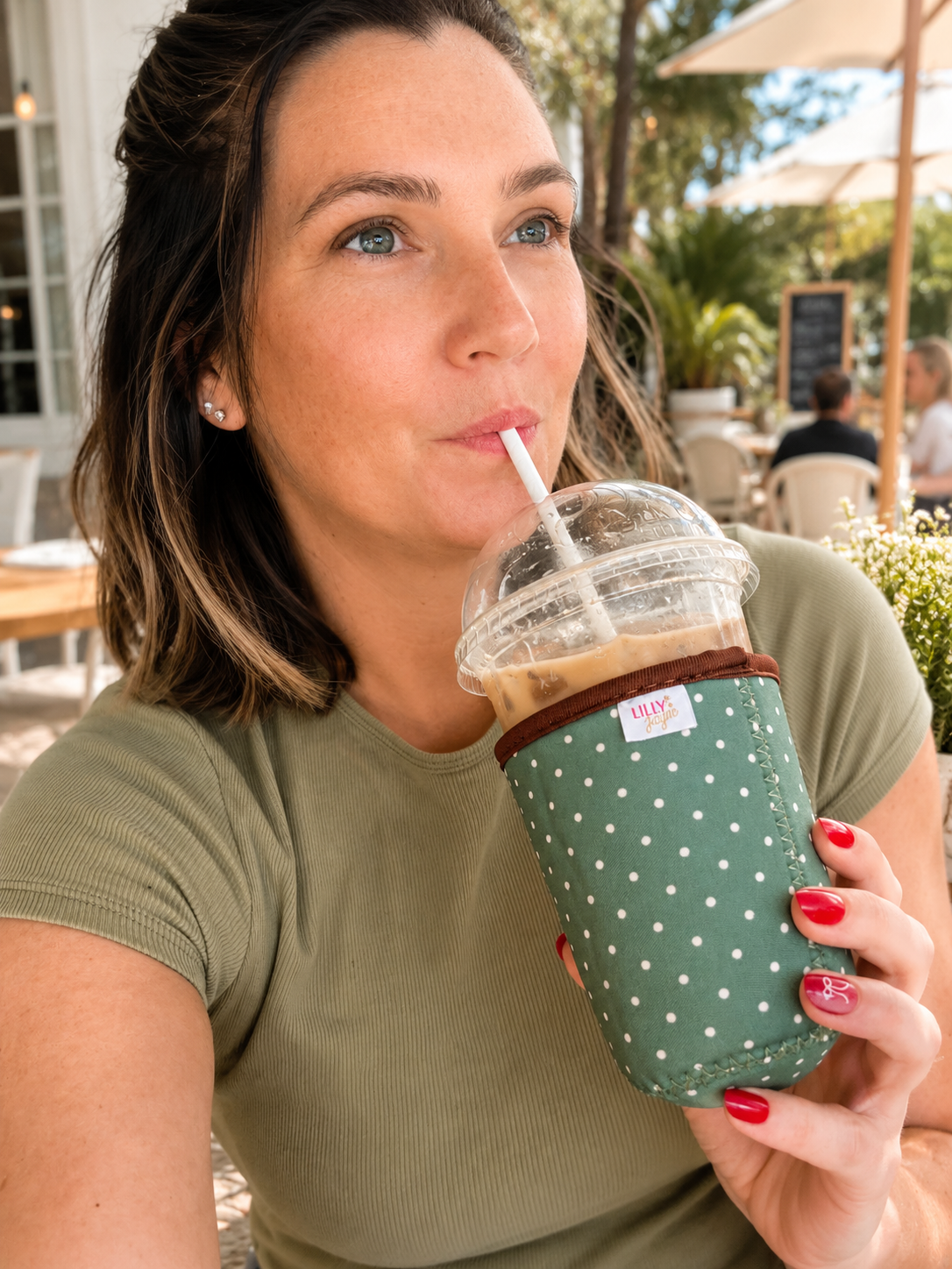 Sage Green Polka Dot - Rayni Cup Cozy - Reusable Coffee Sleeve (16oz)