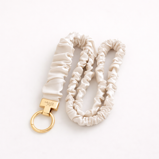 Milkie White Scrunchie Lanyard – Stretchy & Cute (49cm + Stretch)