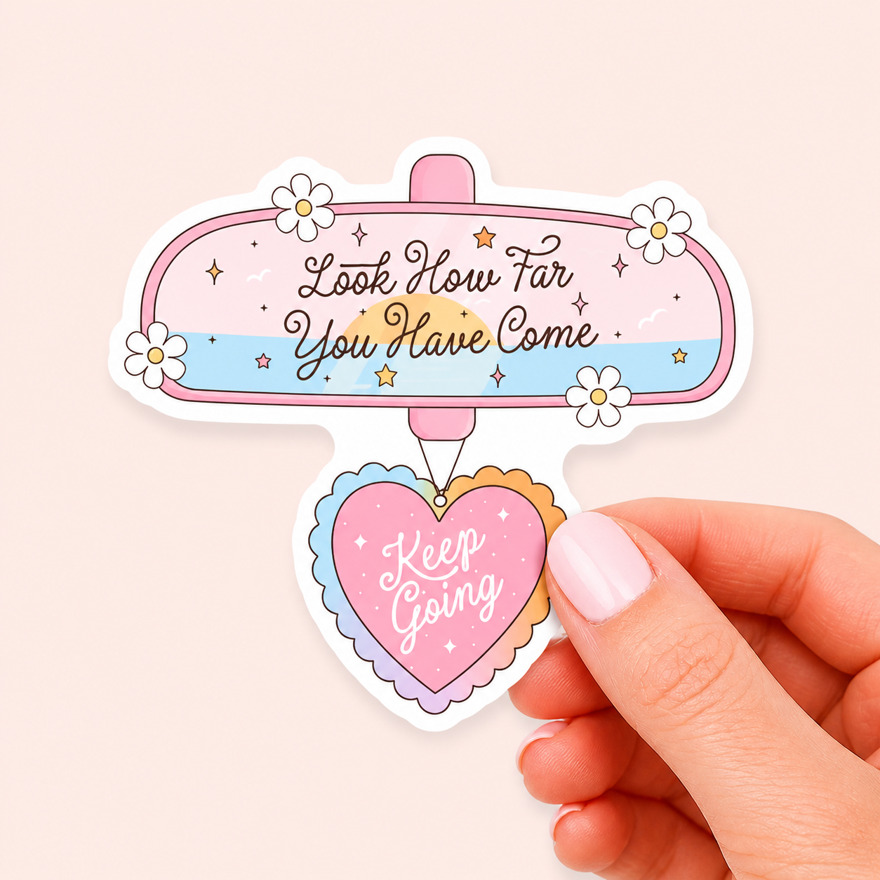 Look how far you have come - Keep going Vinyl Sticker | 7cm Bookish Decal | Matte & Holographic Stars Finish