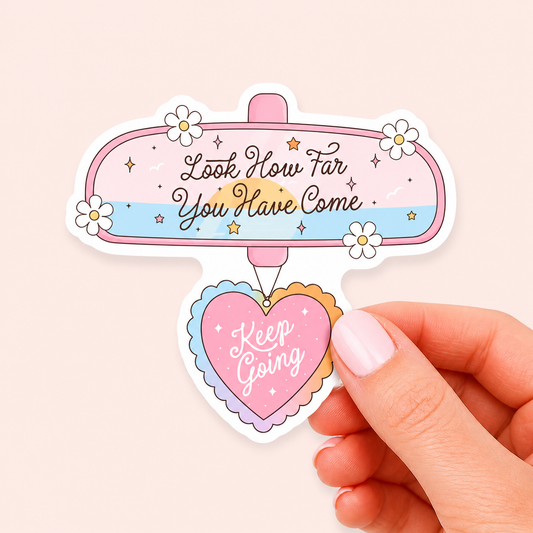 Look how far you have come - Keep going Vinyl Sticker | 7cm Bookish Decal | Matte & Holographic Stars Finish