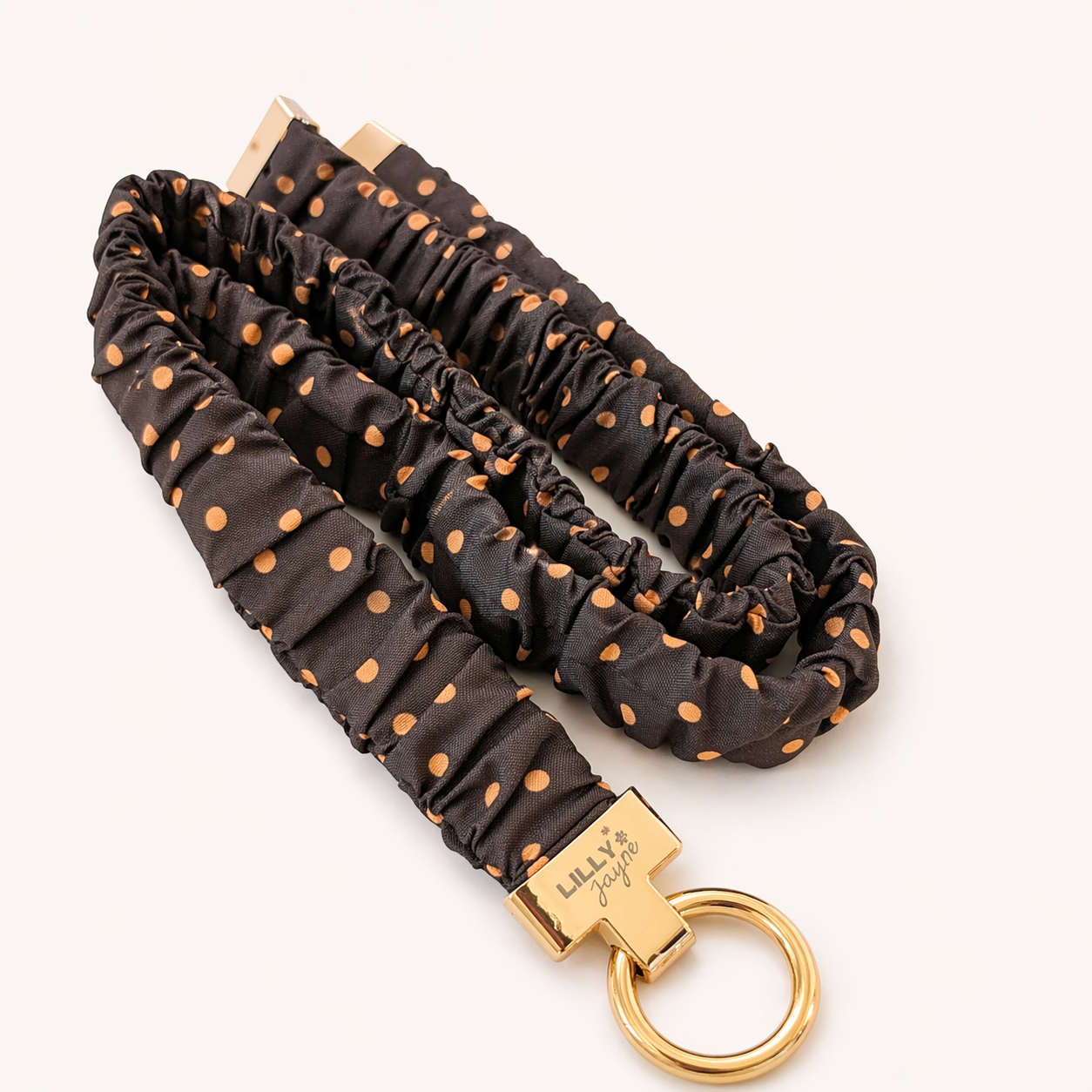 (Cosmetically Imperfect) Brown Polka Dot Scrunchie Lanyard – Stretchy, Safe & Cute (49cm + Stretch)