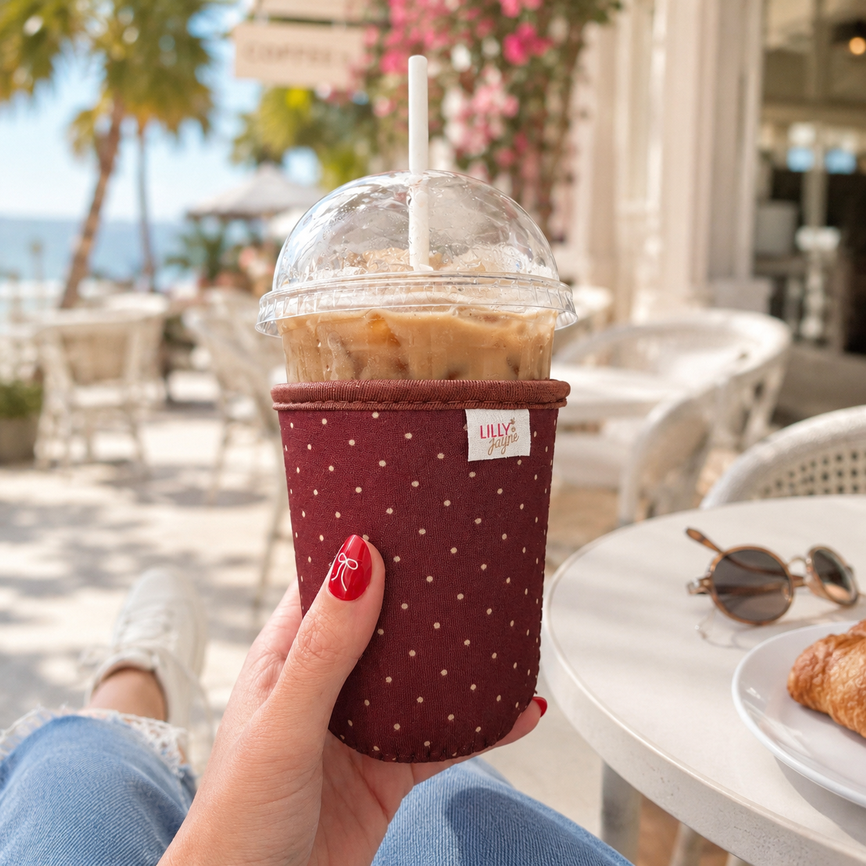 Brown Polka Dot - Rayni Cup Cozy - Reusable Coffee Sleeve (16oz)