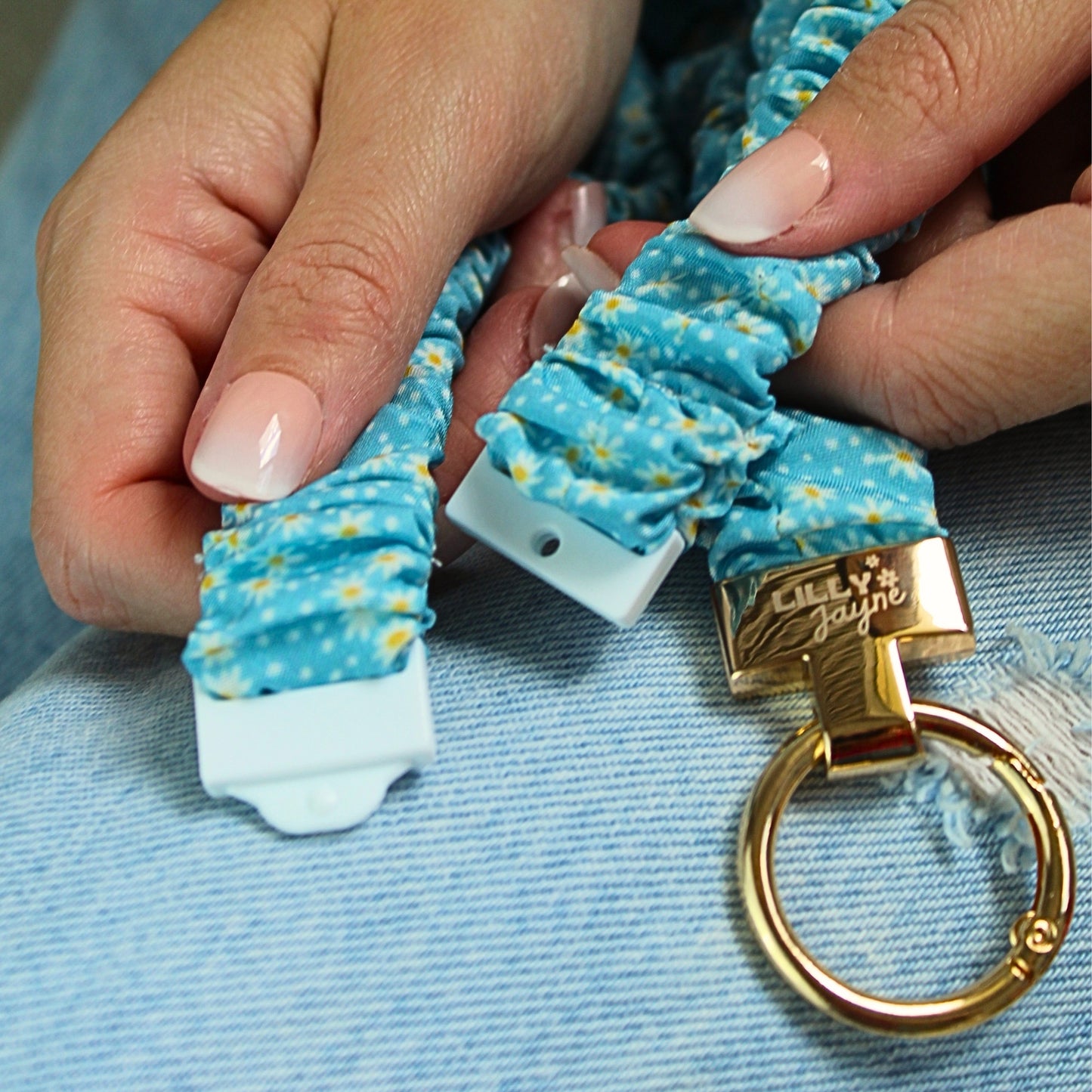 (Costmetically Imperfect) Blue Petal - Scrunchie Lanyard – Stretchy, Safe & Cute (49cm + Stretch)