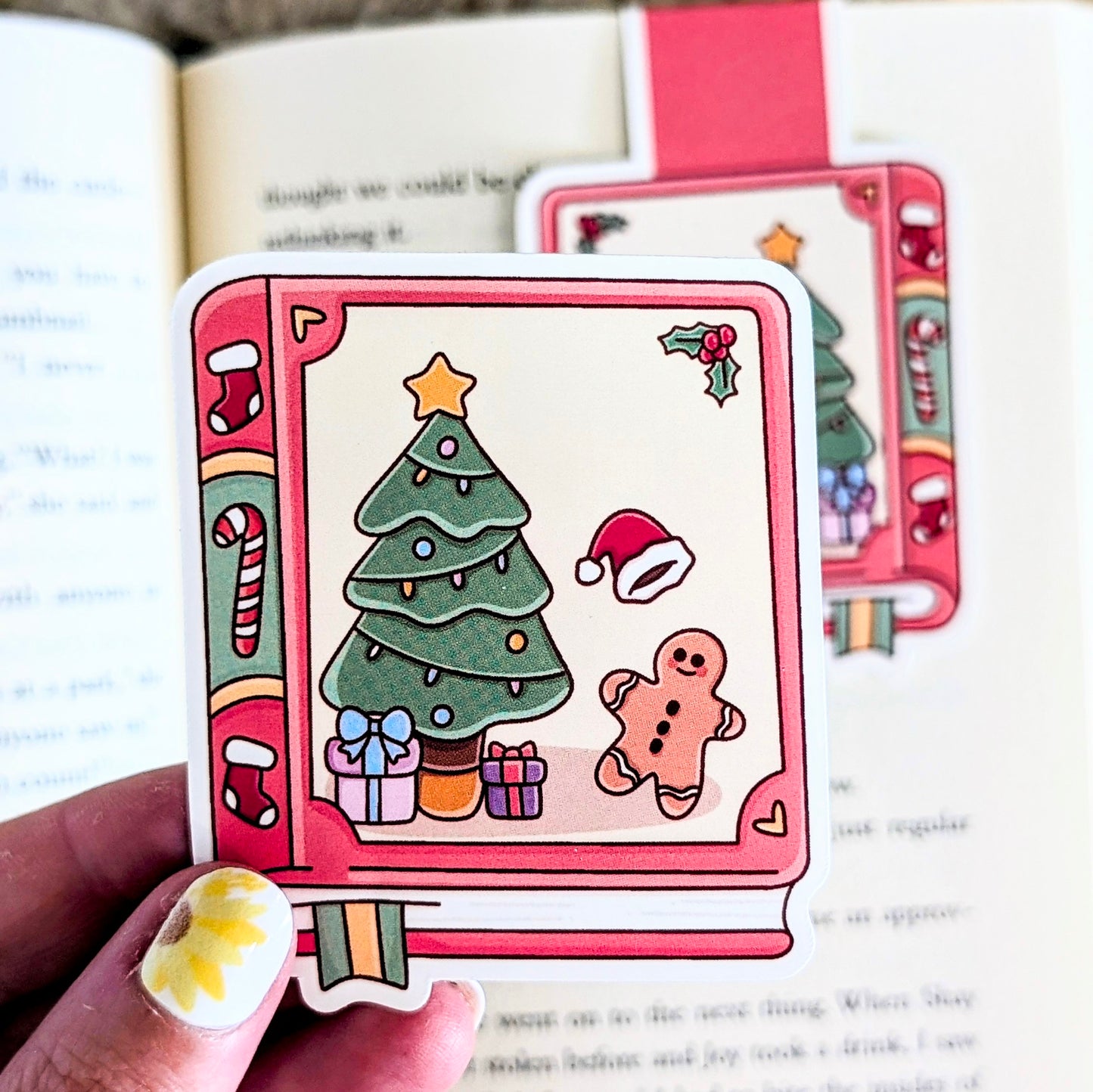 Gingerbread Book Waterproof Vinyl Sticker | 7cm Bookish Decal | Matte, Gloss & Holographic Stars Finish