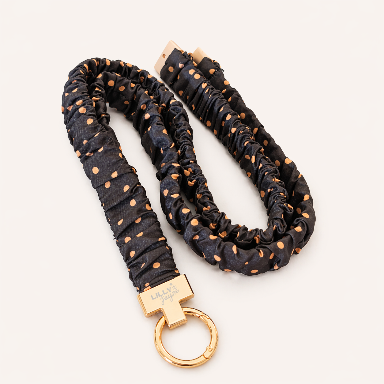 (Cosmetically Imperfect) Brown Polka Dot Scrunchie Lanyard – Stretchy, Safe & Cute (49cm + Stretch)