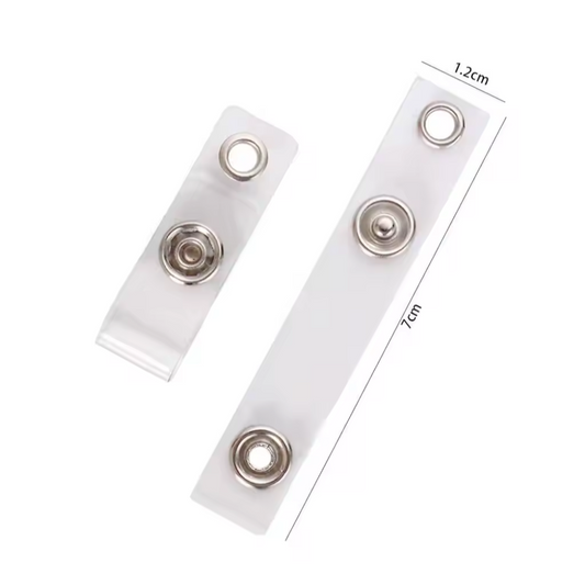 Two clear plastic strips with metal connectors on a white background